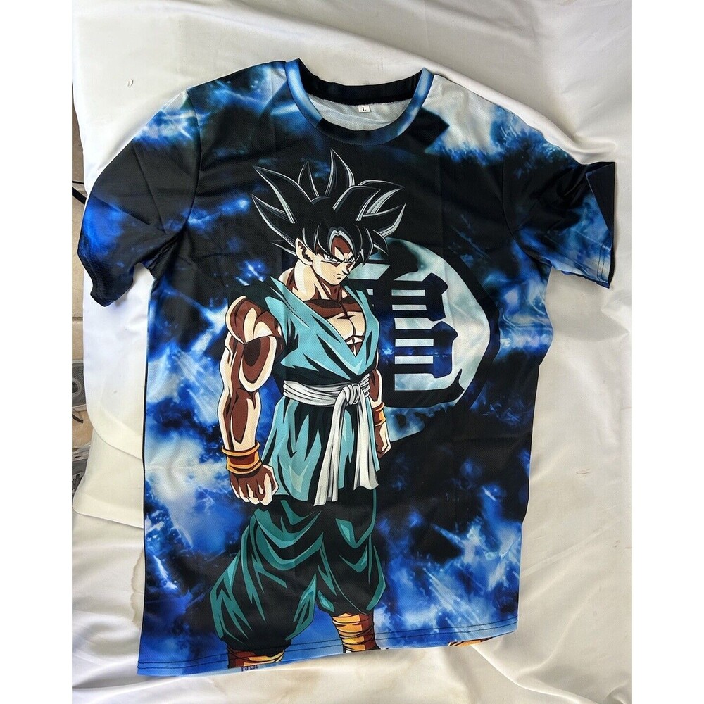 Dragon Ball Z Goku Mens Large Graphic T Crew Neck Tee Cool Blue